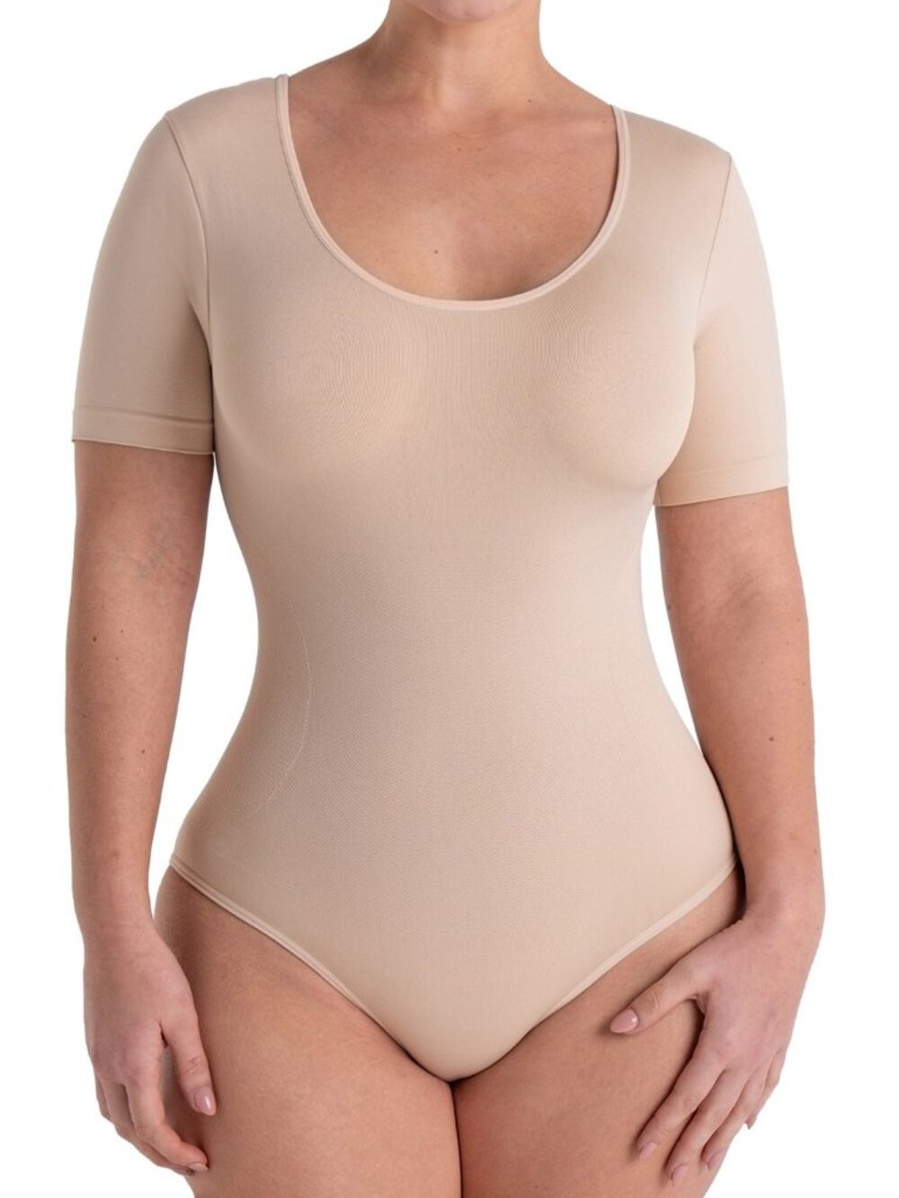 #2349 Shapermint Essentials Women's Short Sleeve Bodysuit 95006 - Chai